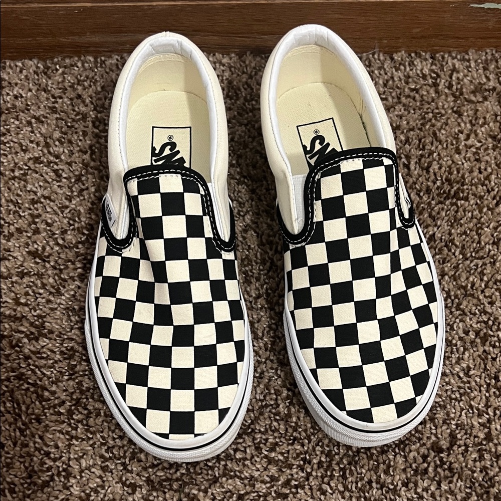 Vans Women’s Black and White Checkered Slip-On Sneakers